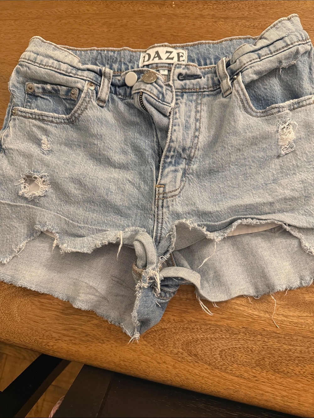 DAZE Light Wash Distressed Denim Shorts